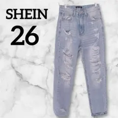 SHEIN 【26】ダメージデニム ライトブルー ジーンズ ハイウエスト