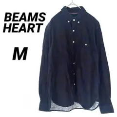 ビームスハート　迷彩柄　シャツ　カモフラ　ミリタリーシャツ　長袖　ネイビー　M