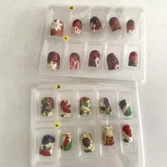 和柄ネイルチップ　2セット　和風　花　式典　付け爪　ショート　着物のサムネイル