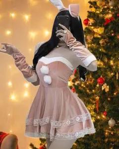 サンタ コスプレ うさぎ 可愛い バニーガール ピンクLサイズ5点セット
