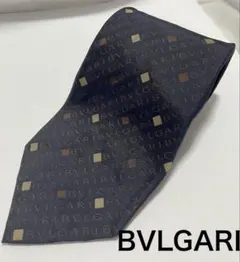 BVLGARI 総ロゴ　シルクネクタイ　総柄　ブルガリ　ダークネイビー　小紋柄