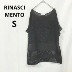 リナシメント▶シアーブラウス 黒 花柄 半袖 シースルー Sのサムネイル