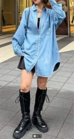 美品✨PAGEBOY ハクプリント デニムシャツ ルーズシャツ　オーバーサイズ