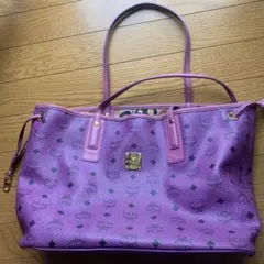 MCM 紫色 ロゴプリント トートバッグ内側豹柄 - メルカリ