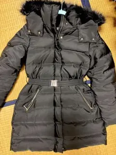 ZARA ダウンジャケット フード付き ベルト付き ブラック S セミロング 