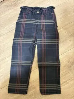 ネイビー チェック柄 長ズボン　マカロンパンツ