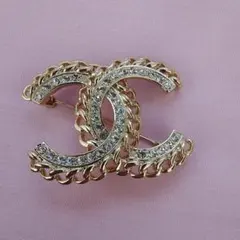 中古 美品 シャネル CHANEL リボン ブローチ ココマーク 1カ所欠けあり