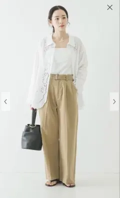 ベルト付きタックワイドチノパンツ