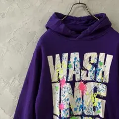 ヴィンテージ　パーカー　プルオーバー　ビッグプリント　ペイント　紫　S IW20