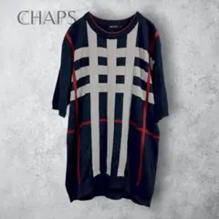 【CHAPS】　半袖ニット　サマーニット　ネイビー　M メンズ　チェック柄のサムネイル