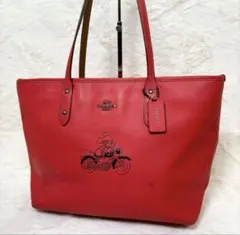 限定品　Disney x Coach チャーム付き　ミッキー　トートバッグ　赤