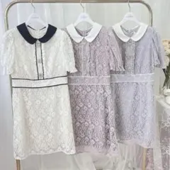 ♡ evelyn 襟付きレースビジューワンピース ♡