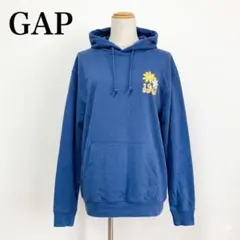 美品 ギャップ XS パーカー フード付き 綿混 花柄ロゴ ブルー カジュアルのサムネイル