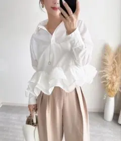 ZOZO限定 フリルヘムロングスリーブブラウス