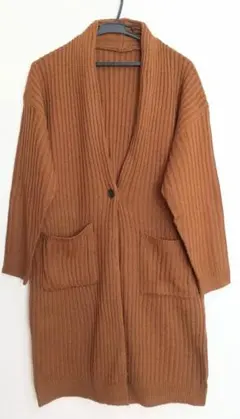 新品未使用 リブ編みブラウンロングカーディガン M-L