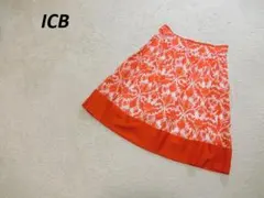 未使用　ICB　アイシービー　リネン混　総柄　フレアースカート　オレンジ系　４のサムネイル