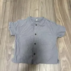 グレー バンドカラー 半袖シャツ