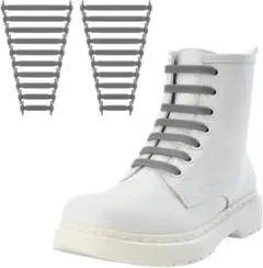 結ばない靴ひも 靴紐 シリコン グレー 伸縮 男女兼用 ほどけない 20本入り