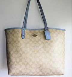 W*n様 値下げ限界！COACHコーチ大きめトートバッグ・ブルー&ベージュ リバ