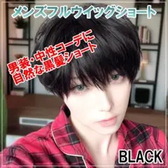 ラスト1点　フルウイッグ　ブラック　メンズ　ショート　耐熱　コスプレ　かつら