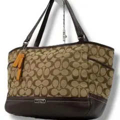 美品 コーチ シグネチャー レザー トートバッグ A4 大容量 ブラウン