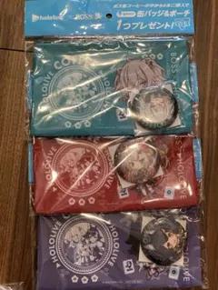 ホロライブhololive×BOSSコラボ　あやめ　缶バッジ&ポーチ全3種セット