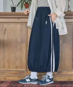 U.S. POLO ASSN.●別注 サイドラインバルーンジャージスカート●紺色