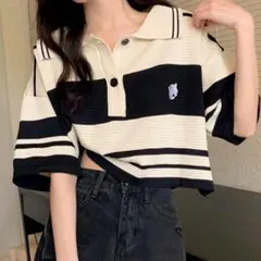【新品】襟 カットソー ポロシャツ ニット 半袖 トップス レディース M