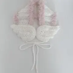 編み物 イヤーマフ 羽 ウィッシュコア 白 ピンク