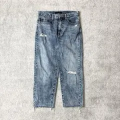 ユニクロ　スラウチテーパードアンクルジーンズ　ダメージ加工　カットオフ　デニム