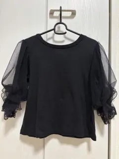 GRL 黒 シースルー フリル袖 トップス 5分丈 美品✮ Mサイズ