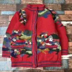 ヴィンテージ　古着　メンズ　ニット　セーター　ジャケット　XLサイズ　刺繍