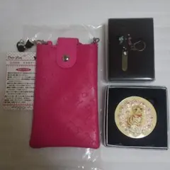 スマホポーチ（ショルダーバッグ猫柄）コンパクトミラー・バッグキークリップ