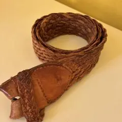 ビンテージ　ラルフローレンブラウンレザー編み込みベルト S ジャンク