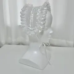 星付リボン×サテンのホワイトヘッドドレス 【ハンドメイド】