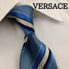 【美品】 ジャンニヴェルサーチェ 高級シルクネクタイ ストライプ柄 ブルー