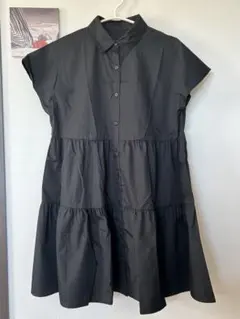 黒 ノースリーブ シャツワンピース ティアード
