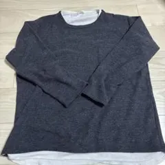 ダークグレー 長袖レイヤード風カットソー