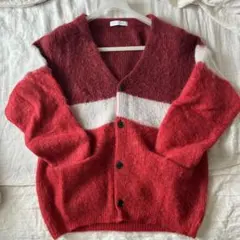 ESTNATION Vネックカーディガン 赤/ホワイトグレー/バーガンディ