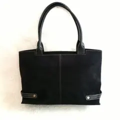 ハマノ ハンドバッグ　牛革 スウェード 黒