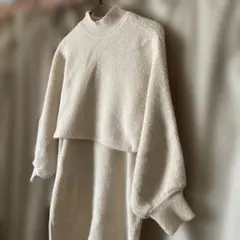 バルーン袖　重ね着　ニット　アイボリー　ウール