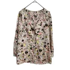 ナチュラルビューティーベーシック 美品　花柄フリルブラウス M 前空き　長袖