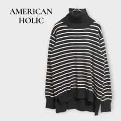 アメリカンホリック タートルネック ニット ボーダー F ブラック ホワイト