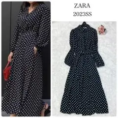 l*8様 ザラ✨23SS XL ポルカドットプリントミディシャツドレス ベルト