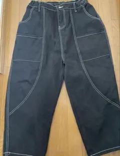 ブラック ワークパンツ ゴムウエスト