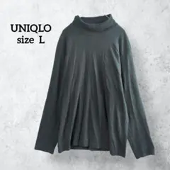 ユニクロ ソフトタッチタートルネック カットソー グリーン コットン H0364