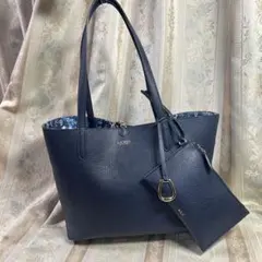 フェイクレザー トートリバーサブルバッグ ポーチ付き