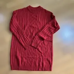 レッド ケーブル編み ニットセーター L