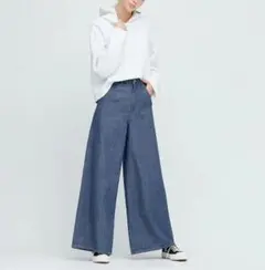 美品 22 ユニクロ ハイライズ スーパーワイド ジーンズ ワイドデニム