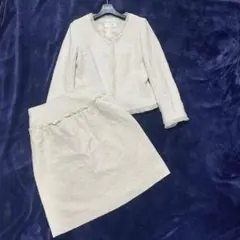 シップス　ツイード　セットアップ　スーツ　シフォンフリル　白　MS